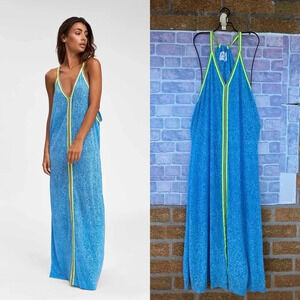 Pitusa Blue Maxi Dress with Lime Trim